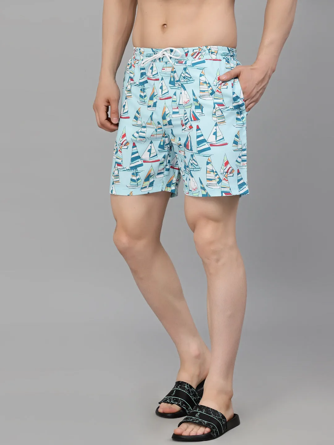 Style Quotient Men Sea Green Conversational Print Polyester Regular Swim  Shorts