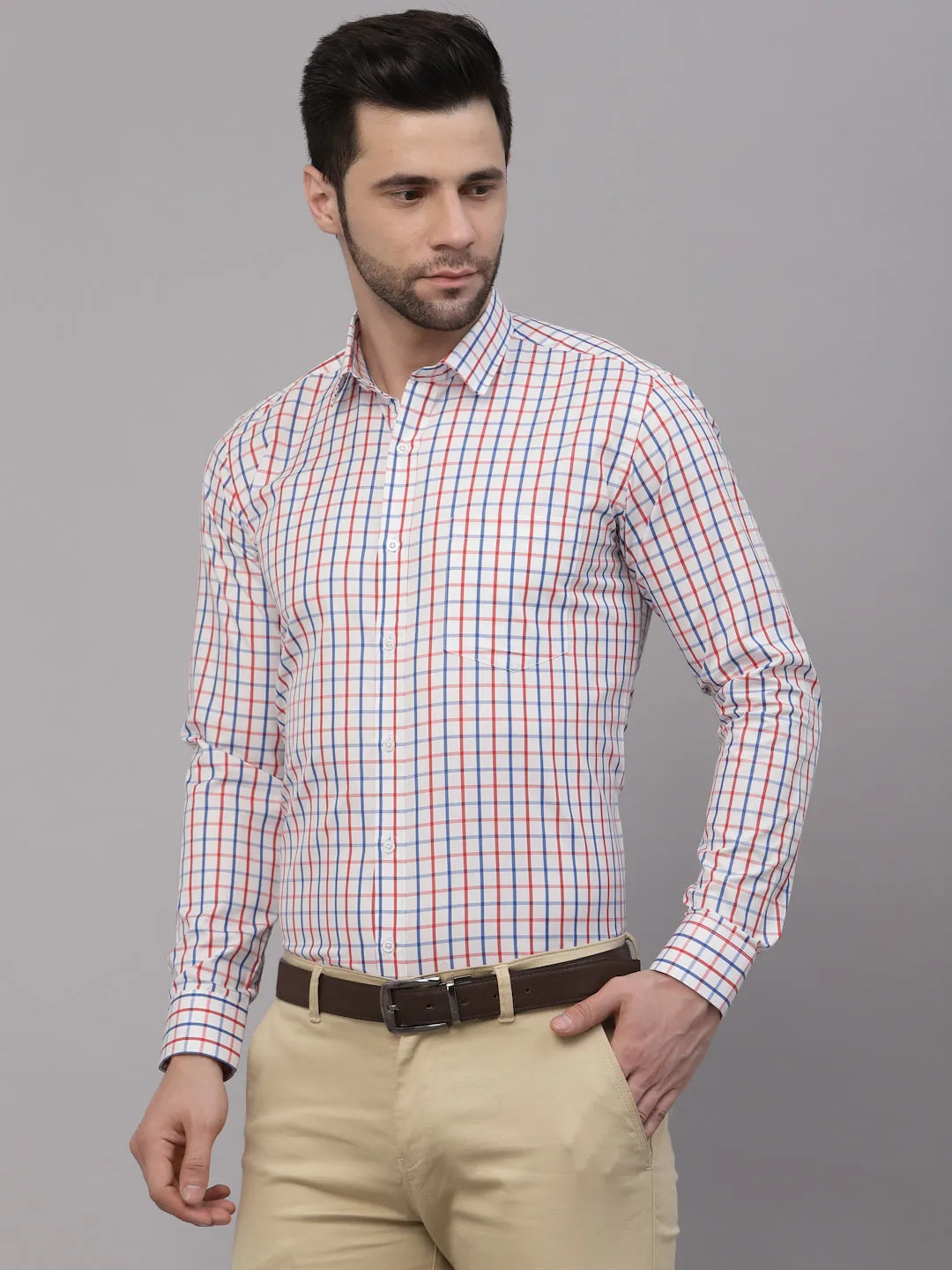 Style Quotient Men White And Bottle Green Checks Yarn Dyed PolyCotton Regular Formal Shirt