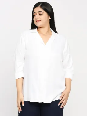 Style Quotient Plus Women White Solid Rayon Regular Formal Shirt