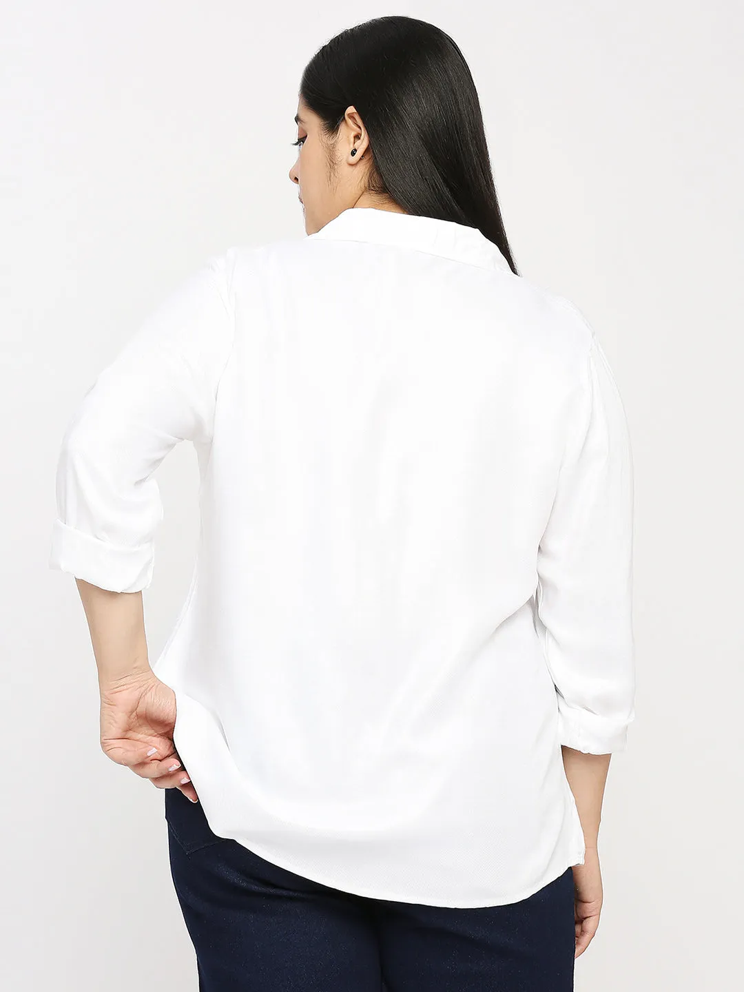 Style Quotient Plus Women White Solid Rayon Regular Formal Shirt