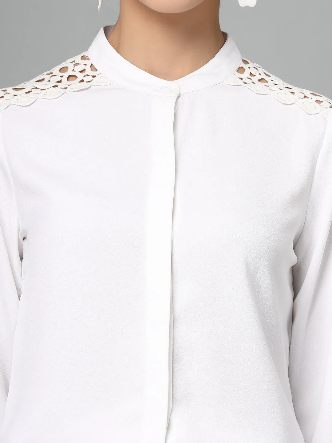 Style Quotient Women Embellished White  Regular Smart Casual Shirt