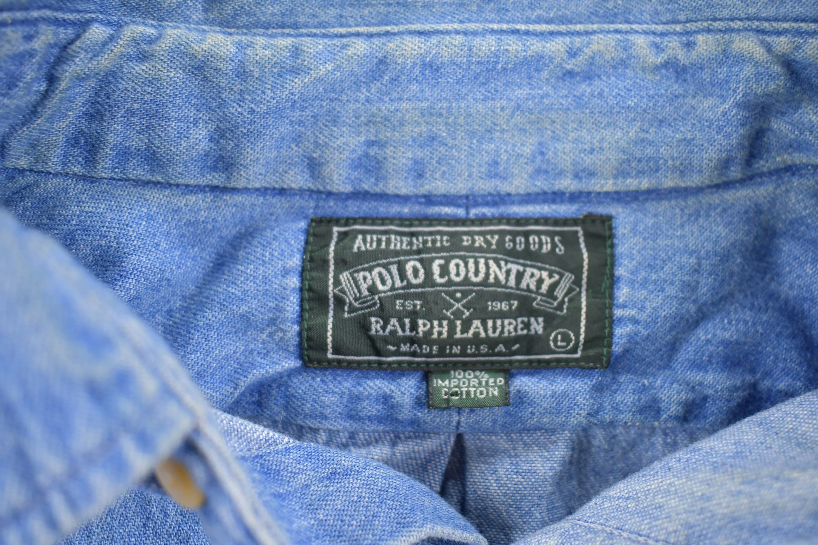 Vintage 1990s Ralph Lauren Polo Country Button Up Shirt / 1990s Button Up / 90s Polo Country / Casual Shirt / Made In USA / Denim Shirt