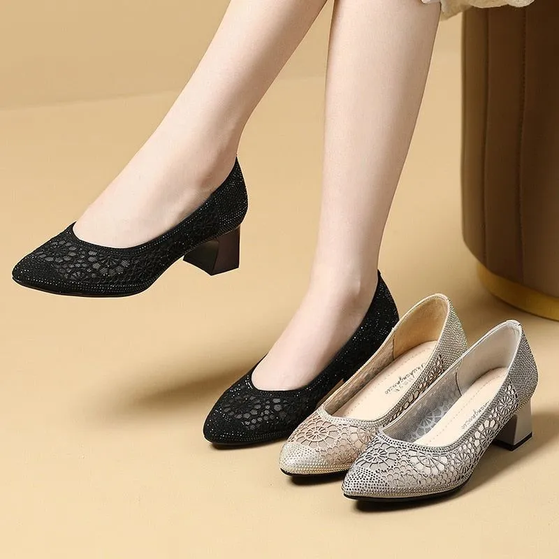 Women's Casual Shoes - Pointed Toe Mid Heels Pumps (FM121)